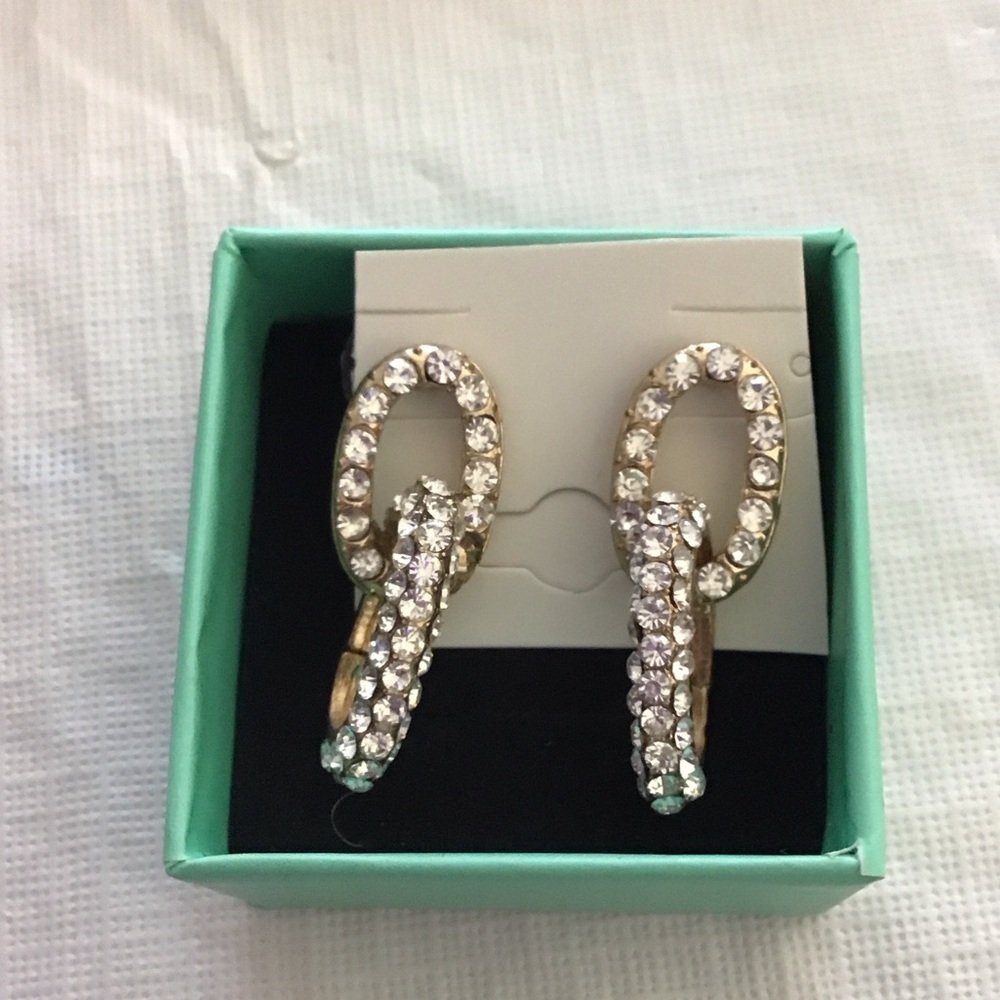 Gold Color with Rhinestone Link Drop Earrings - Picture 1 of 4